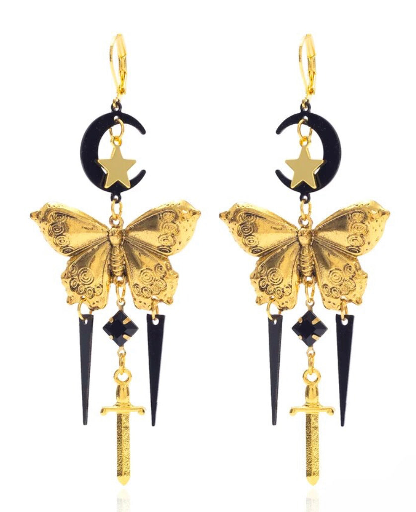 butterfly moon star and dagger earrings