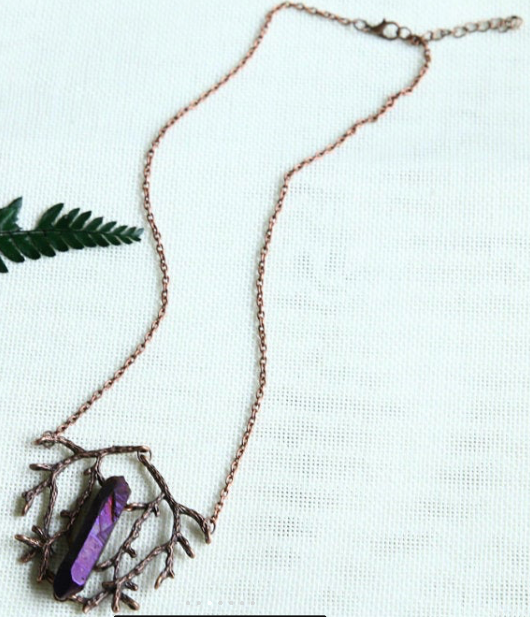 copper branch and aura quartz necklace
