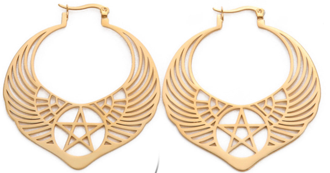 winged pentacle earrings