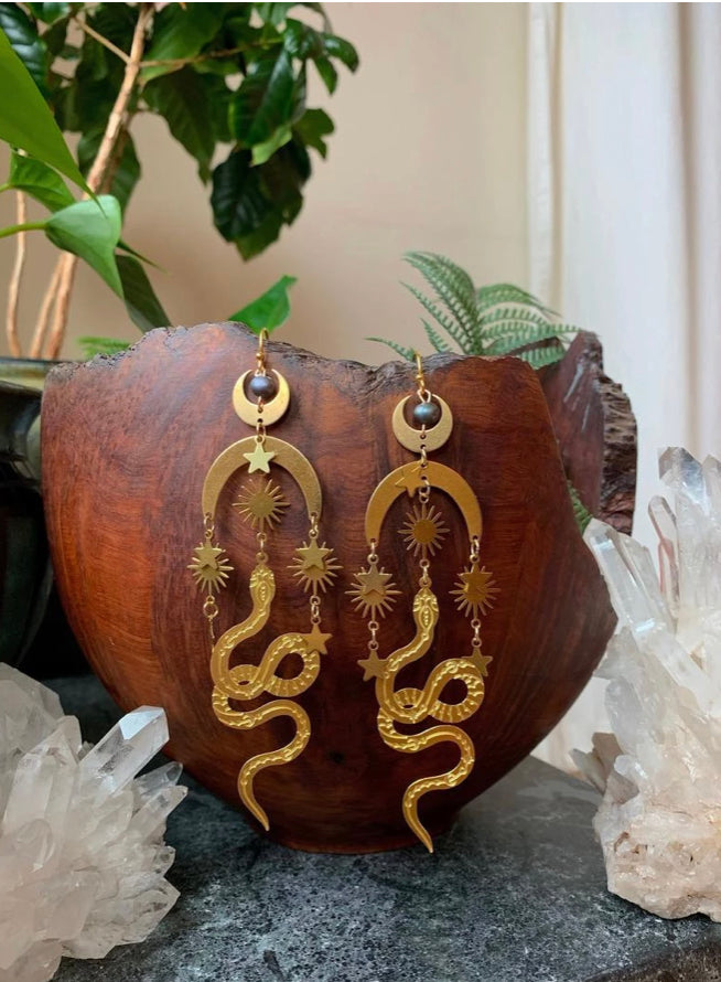 snake moon star earrings
